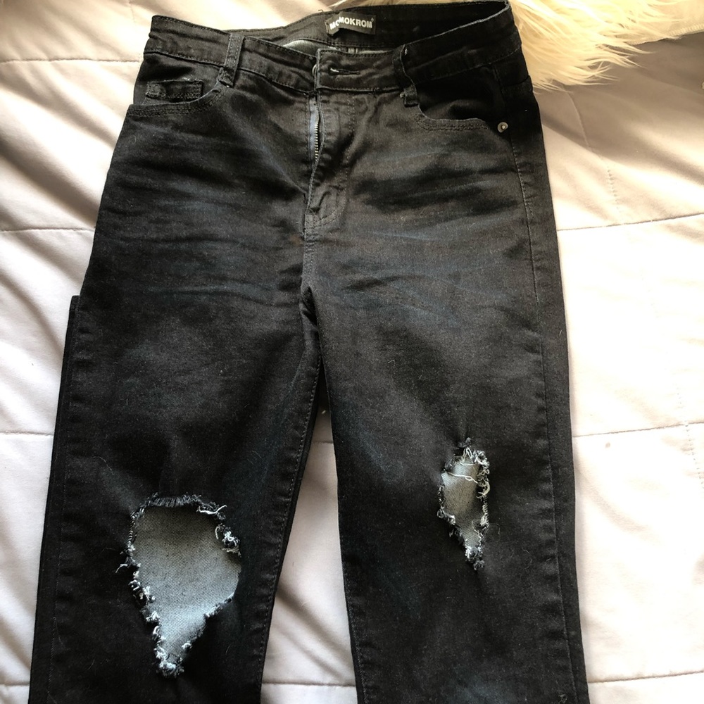 grey/black high-waisted skinny jeans